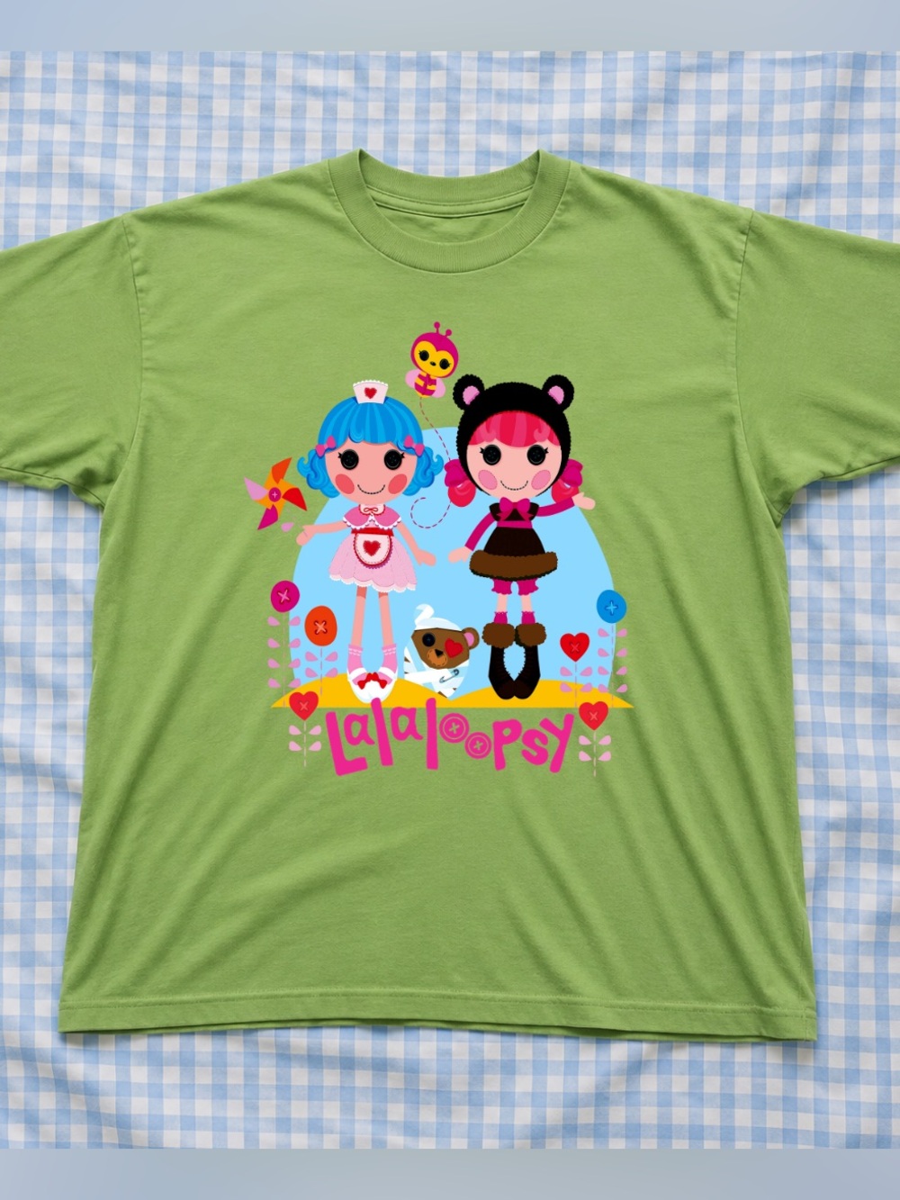 Gildan Green Lalaloopsy Graphic Tee, Vintage Colorful Characters T-Shirt